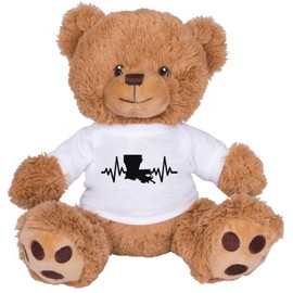 TeesAndTankYou Heartbeat Louisiana Bear: 8 Inch Brown Teddy Bear Stuffed Animal with White Shirt