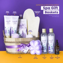 Green Canyon Spa Gift Baskets for Women 11pcs Lavender Bath Gift Sets with Body Lotion,Essential Oil,Spa Gifts for Women,Mothers Day Gift Sets for Her,Bath Sets for Her Gifts
