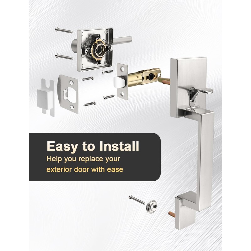 Tinewa Square Satin Nickel Door Handleset with Lever, Upgrated Entry