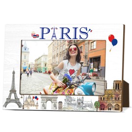 Paris Souvenir Gifts Picture Frames for Desk Wooden Picture Frames 4x6 for Holiday Wood Photo Frame for Vacation Honeymoon Gift for Couples Newlyweds Photo Gifts for International Travelers - M783