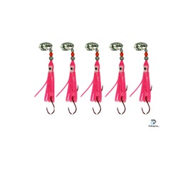 KOKOPROS Luminous Octopus Hoochies Hot Pink 6 cm - Fishing Lures for Kokanee, Salmon, Trout - Durable, UV-Enhanced Octopus Hooks - 5 Pack Plastic Construction