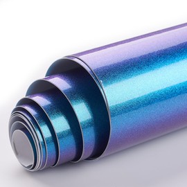 AuMoHall Chameleon Metallic Purple to Lake Blue Car Vinyl Wrap Glossy Sparkling Diamond Purple Blue Color Change Vehicle Vinyl Film Air-Release Adhesive Roll, 59.84" x 7.87"