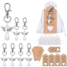 NCONCO Juego de 50 Recuerdos de Bautizo Incluye 50 Llaveros Angel 50 Etiquetas de Agradecimiento y 50 Paquetes de Organza de Cuerda de Extracción para Cumpleaños Fiesta Bautismo