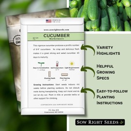 Sow Right Seeds - Marketmore Cucumber Seeds for Planting - Non-GMO Heirloom Packet with Instructions to Plant and Grow an Outdoor Vegetable Garden - Productive Slicing Variety - Sweet and Crisp (4)