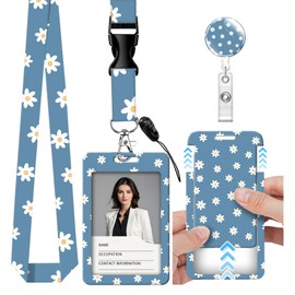 ID Badge Holder with Breakaway Lanyard, Retractable Badge Reel Name Tag, Cute Lanyards for ID Badges Ajustable, Teacher Nurse Work Office Gifts (Cute Flower)