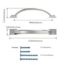 KNOKLOCK 10 Pack 4 Inch(102mm) Kitchen Cabinet Handles Brushed Satin Nickel Cabinet Pulls Kitchen Cabinet Hardware Drawer Pulls for Cupboard Wardrobe