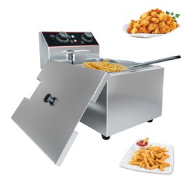 Commercial Deep Fryer with Basket, 6.3 QT/6 L Stainless Steel Electric Countertop Fryer with Temperature Control for Restaurant and Home Use, 1500 W