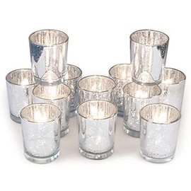 Volens Silver Votive Candle Holders, Mercury Glass Tealight Candle Holder Set of 12