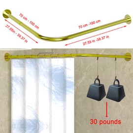 Tanxih Corner Shower Curtain Rod Adjustable Stainless Steel L Shaped Rack Drill Free Install for Bathroom, Bathtub, Clothing Store (Gold 27.55"-39.37" x 47.24"- 65")