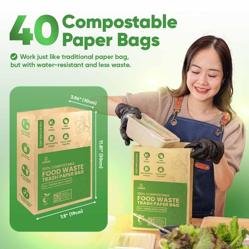 Kitchen Food Waste Bags – 40 bags – 100% Compostable