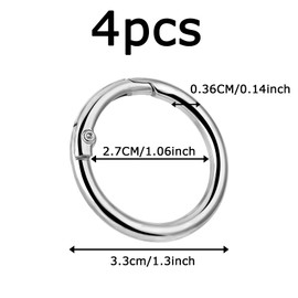 cobee Carabiner Round 25 mm, Pack of 4 Key Rings Stainless Steel Key Ring Carabiner Carabiner Snap Hook Key Ring DIY Key Ring Accessories for Keys Crafts (Silver)