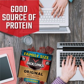 Jack Link's Beef Jerky, Original, ½ Pounder Bag - Flavorful Meat Snack, 10g of Protein and 80 Calories, Made with Premium Beef - 96% Fat Free, No Added MSG or Nitrates/Nitrites (Packaging May Vary)