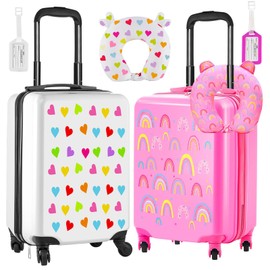 Sanwuta 6 Pcs Kids Luggage Set Kids Rolling Suitcases for Girls(Pink, White,18",Rainbow and Heart)