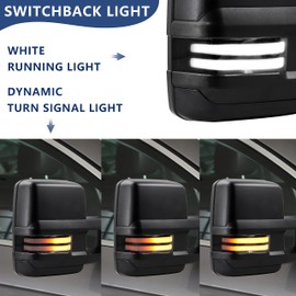 Switchback Towing Mirror for Silverado Sierra - Compatible with 2003-2007 Chevy Silverado GMC Sierra Tow Mirrors with Power Adjusted Heated Glass Running Light&Turn Signal Light Backup Lamp Black