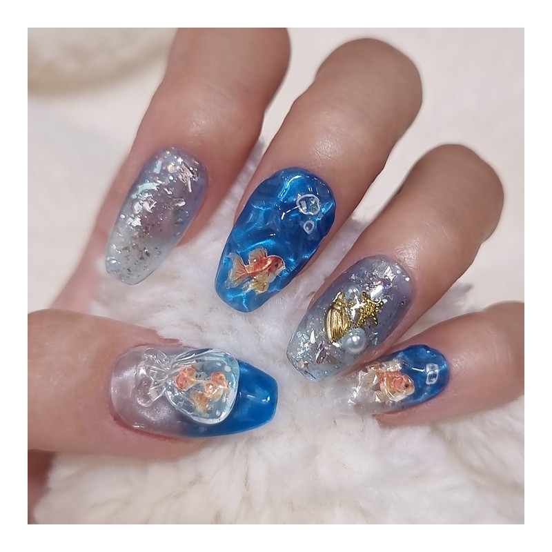 Goldfish and Sea Handmade Nail Tips - Points / 금붕어와