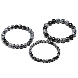 SIMPLÍ BASIC Natural Snowflake Obsidian Healing Gemstone Bracelet 4mm Bead | Women Mens Bracelet | Balance for Body & Mind | Circulation Bracelet | Stone Beads | Everyday Jewellery | Inc Gift Box