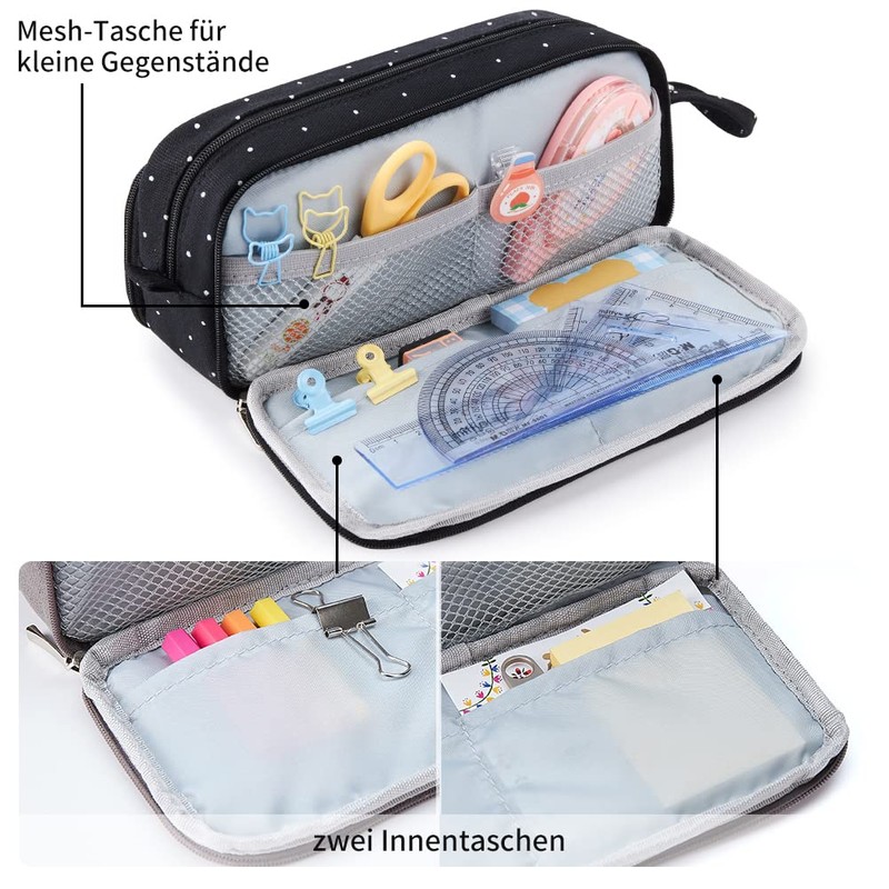KALIDI Pencil Case with 3 Compartments Large Capacity Pencil Case,