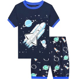 Little Hand Boys Pajamas Set Kids Rocket Pjs Short Sleeves Spaceship Nightwear 2 Pieces Outfit Summer Jammies 4T