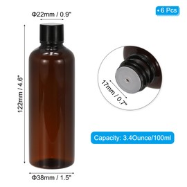 PATIKIL Travel Bottles with Screw Cap, 6 Pcs 3.4Oz(100ml) Leak Proof Refillable Empty Dispenser Container Squeeze Bottle with PP Screw Lid for Shampoo Toiletries Lotion Cream, Brown