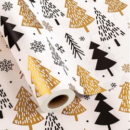 MAYPLUSS Christmas Trees Gift Wrapping Paper - 17 Inch X 33 Feet - Minimalistic Elegant Christmas Trees with Gold Design Winter Holiday Gift Wrap Sheet for Party, DIY Crafts & Festive Decoration