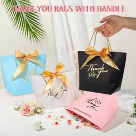 Pineraap 12 Pack Small Thank You Gift Bags with Handles 7” x 3.9” x 7.9” Mini Party Favor Bags Bulk for Wedding Baby Shower Birthday (Pink)