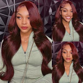 Reddish Brown Lace Front Wigs Human Hair 13x4 HD Brown Body Wave Lace Front Wigs Human Hair Pre Plucked 33# Colored Human Hair Wig For Women 180% Density HD Lace Frontal Human Hair Wigs 24inch