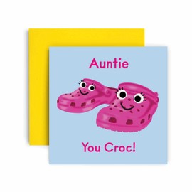 Huxters Birthday Cards for Women – You Croc Rock Auntie Happy Birthday Card for Birthday, Mother’s Day – Auntie Birthday Card with Lovely Pink Envelope – Funny Birthday Card (Auntie)