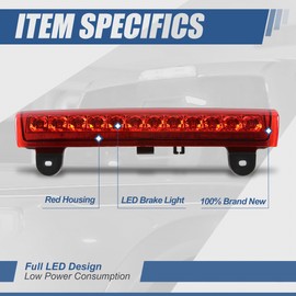 Auto Dynasty LED 3rd Third Brake Light Compatible with 2000-2006 Chevy Tahoe Suburban GMC Yukon XL 1500 2500, Rear Center Cab Cargo Lamp High Mount Stop light, Chrome Housing Red Lens