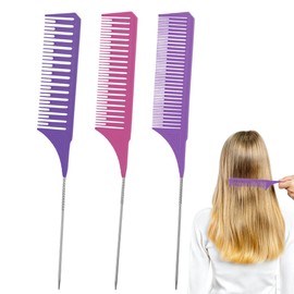 3Pcs Highlighting Comb Professional Highlight Comb with Long Stainless Steel Rat Tail for Home and Salon(Purple/Magenta/Purple)