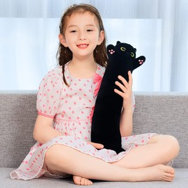 Yeqivo Cat Soft Plush Pillow Cute Cat Body Pillow, Long Stuffed Cat Plush Cat Stuffed Animal Toy Kitten Long Throw Pillow Gift for Kids Girlfriend(50CM,FullBlack)