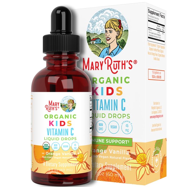 USDA Organic Kids Vitamin C Drops by MaryRuth’s | Vegan Vitamin C Supplement for Ages 4-13 | Immune Support & Overall Health | Vitamin C from Organic Acerola Fruit Extract | 2oz