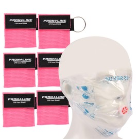 CPR Face Shield with Keyring (6 Pack), CPR Pocket Mask for Emergency Kit, First-Aid and Training with One-Way Valve by Frontline (Pink)