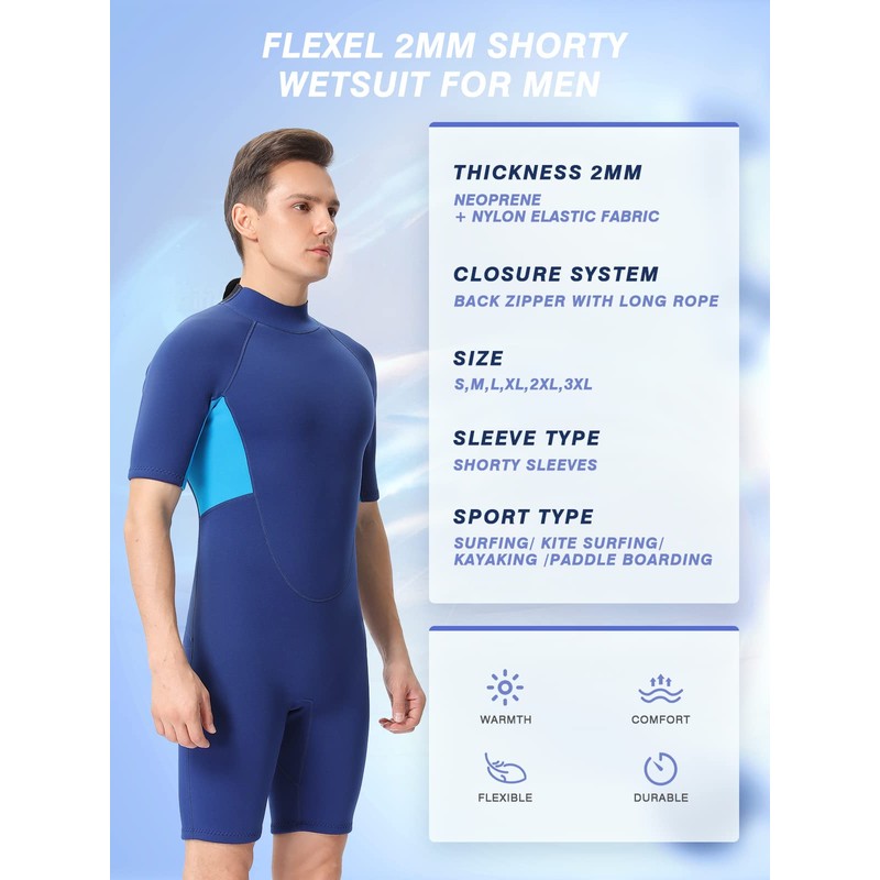 FLEXEL Shorty Wetsuit for Men and Women, 2mm 3mm Neoprene