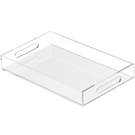 KHUBVIX Acrylic Tray 15×10" with Cut Handles - Spill Proof Decorative Tray is an Ideal Countertop Organizer for Living Rooms, Ottoman Coffee Tables, Offices, Kitchens & Serving Guests