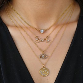 Necklace for Women Fashion Gold Layered Chain Dainty Choker Trendy Chunky Jewelry(StarAndEye Shape)