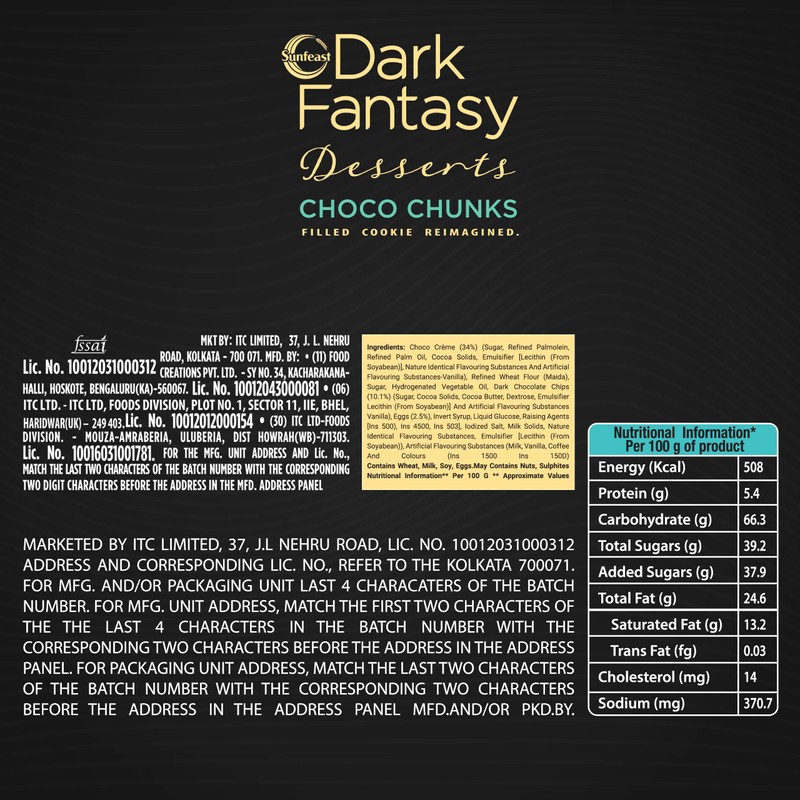 Sunfeast Dark Fantasy Desserts Choco Chunks,UNIQUE 75g | Filled Cookie