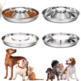 4 Pcs Stainless Steel Silver Puppy Bowls Set, 10.2 Inch Dog Food and Water Dishes for Multiple Puppies, Small Dogs, Cats, Weaning