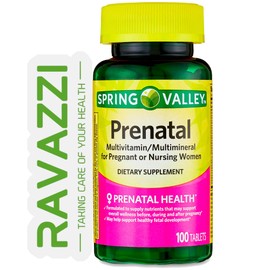 Spring Valley Prenatal Multivitamin/Multimineral for Pregnant and Nursing Women Dietary Supplement Tablets, 100 Count & Ravazzii Sticker Included