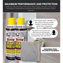 Blaster Graphite Dry Lubricant Spray 5.5 oz Bundle with Microfiber Cloth - High-Performance Dry Graphite Lubricant for Metal Parts, Belts, and Gears - Reduces Wear & Extends Equipment Life - (3 Items)