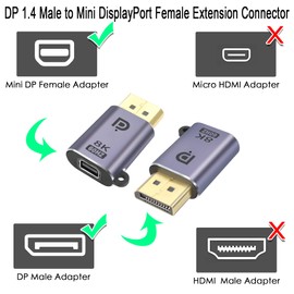 QIANRENON DP to Mini DP Adapter 8K@60Hz DP1.4 Male to Mini DisplayPort Female Extension Connector with LED and Hanging Holes for Tablet MacBook Surface Laptop HDTV, Pack of 2