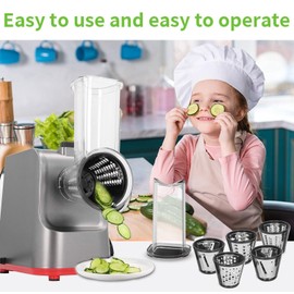 ZJchao Electric Cheese Grater, 5 in 1 250W Electric Cheese Shredder Electric Salad Machine Cheese Shredder Cheese Grater With 5 Interchangeable Blades for Cheeses Fruits and Vegetables (US Plug)