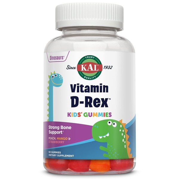 KAL Vitamin D-Rex Kids Gummies | Healthy Immune, Heart, Bone & Oral Support | Vegetarian, Gluten Free | 60 Ct