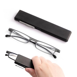 OuShiun 2 Pack Folding Reading Glasses Ultra-thin Travel Handy Readers Flat Computer Eyewear with Compact Case Foldable Portable for Women Men(+1.0)