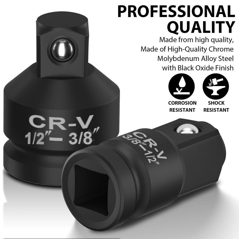 Impact Socket Adapter and Reducer Set,1" to 1/2" Impact Adapter