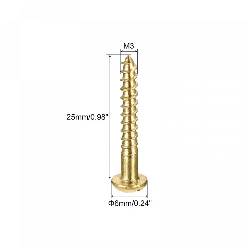 sourcing map Wood Screws M3 x 25mm Slotted Round Head