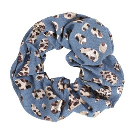 Jumbo Denim Scrunchie (Light Blue Gold Leopard)