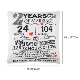 Tabanzhe 2 Years of Marriage Gift - 2nd Wedding Anniversary Cushion Cover Keepsake Decoration for Couples, Parents, Women, Men, Mum, Dad, Husband, Wife, Grandma, Granddad, Aunt, Uncle, and Friends