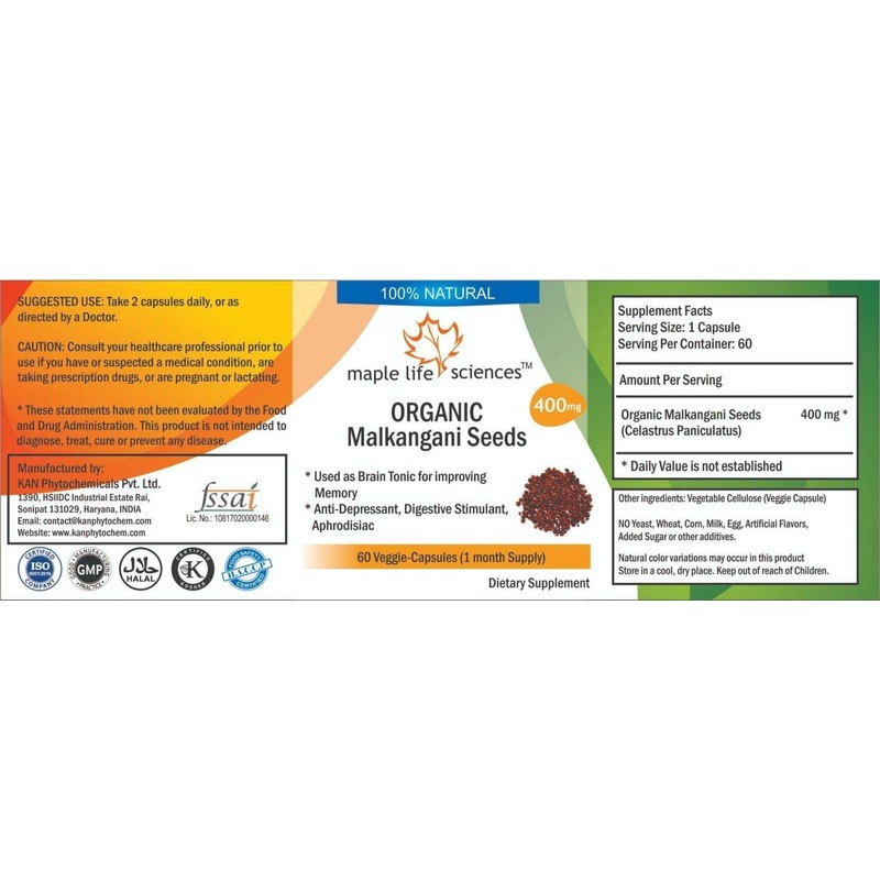 ORGANIC Malkangani Seeds - 400mg - 60 Vegan Capsules