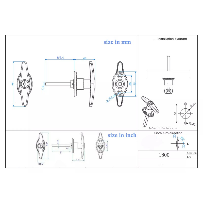 M LOCK 2 SETS 6" BlackT Handle Door Lock Replacement