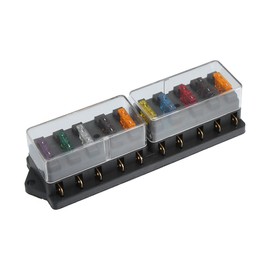 X AUTOHAUX 1 Set 10 Way Blade Fuse Block Box Holder W/Negative Bus ATC/ATO Standard Circuit 10V-32V DC for Automotive Truck Boat Marine RV Van Vehicle